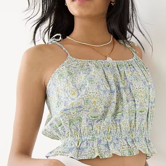 J. Crew Tops - NWT J. Crew Organic Cotton Ruffle Waist Tank in Liberty Lodden Fabric L
